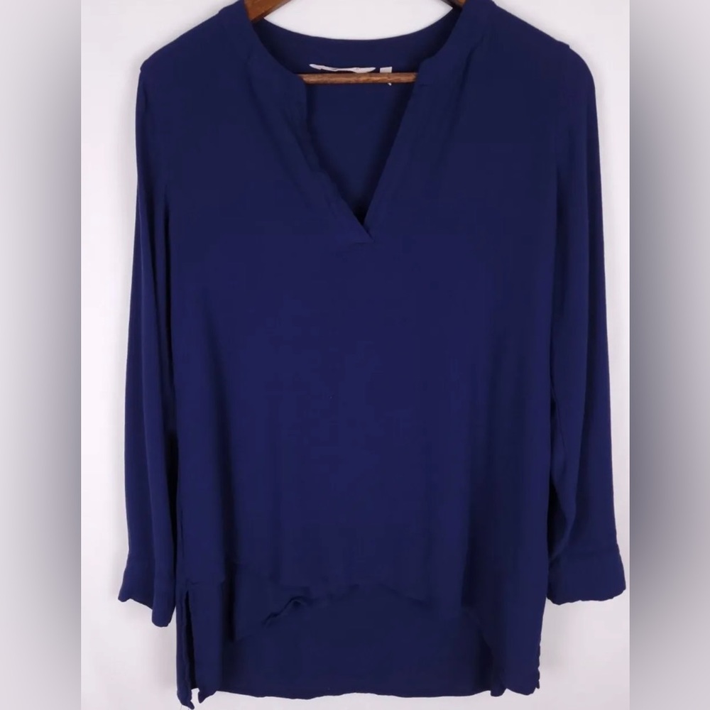 Soft Surroundings Navy Long Sleeve Top Assymetrical Hem